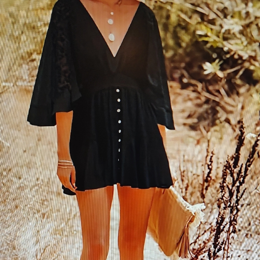 Source Unknown Black Mini Dress with Button Detail